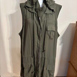 DANIEL RAINN Safari Green Vest Jacket with Hooded Drawstring - Sleeveless (3x)
